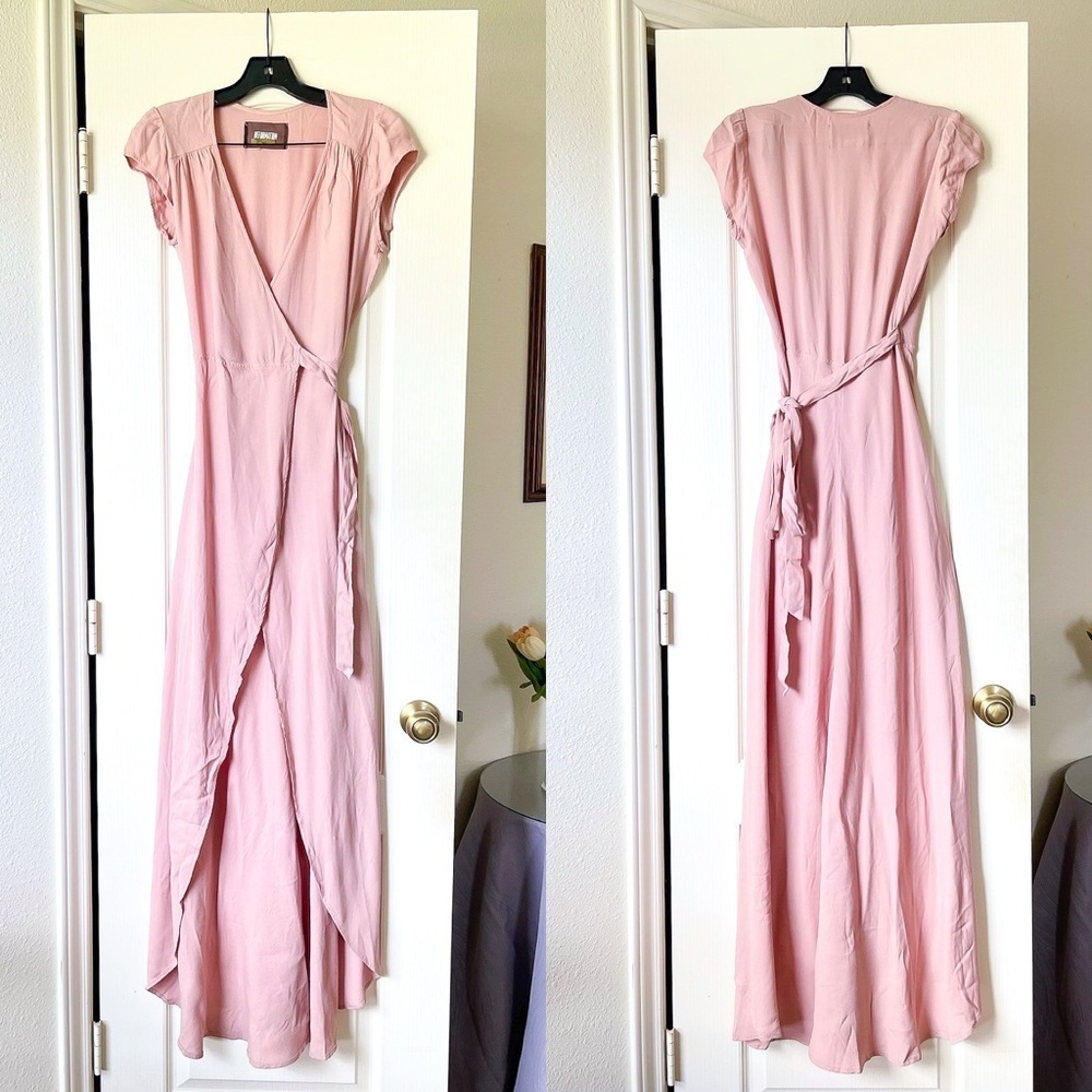 Reformation Chamomile Wrap Maxi Dress Blush Pink Cap Sleeve XS EUC